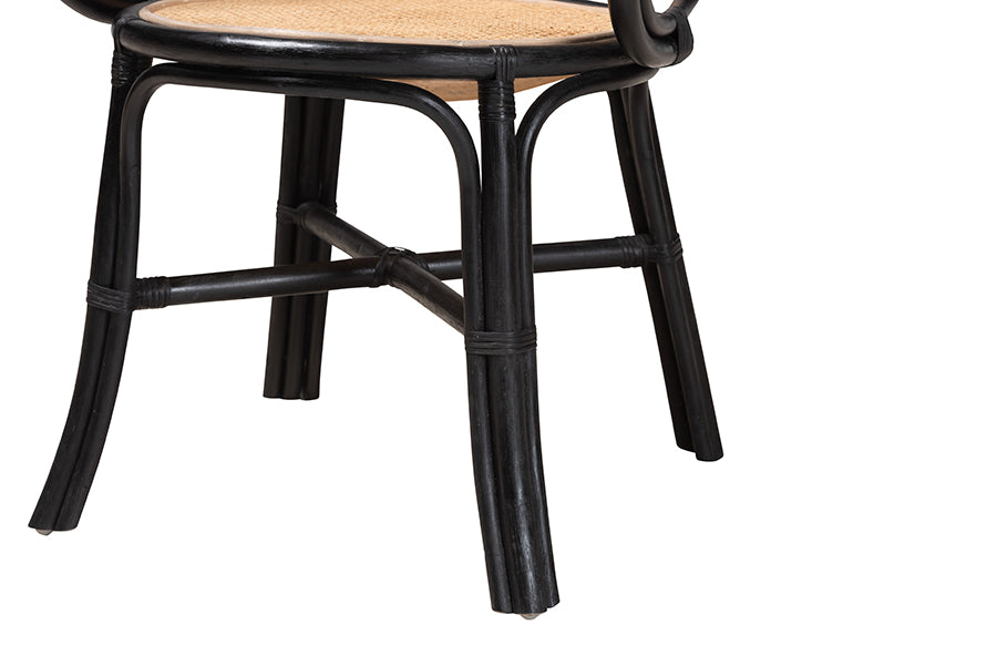 bali & pari Palesa Modern Bohemian Two-Tone Black and  Natural Brown Rattan Dining Chair