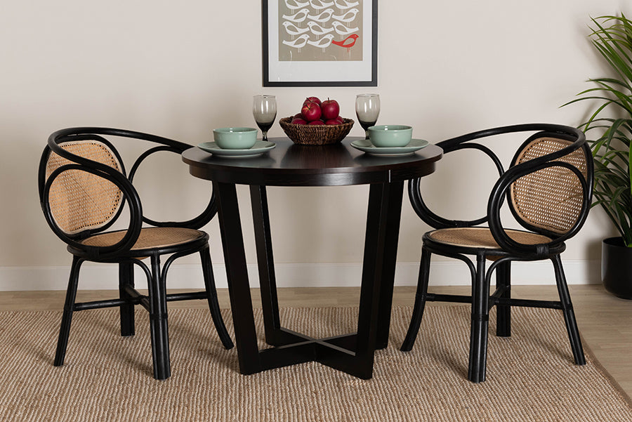 bali & pari Palesa Modern Bohemian Two-Tone Black and  Natural Brown Rattan Dining Chair