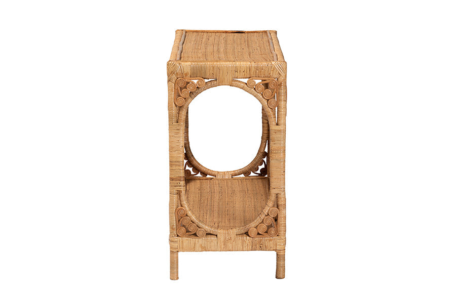 bali & pari Ramona Modern Bohemian Light Honey Rattan Console Table