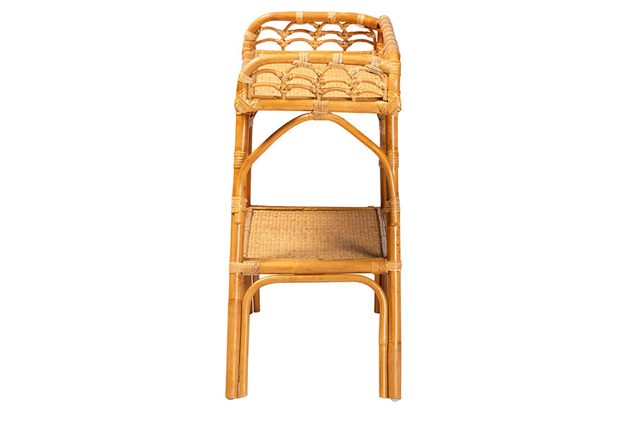 Nayana Modern Bohemian Natural Rattan 2-Tier Console Table