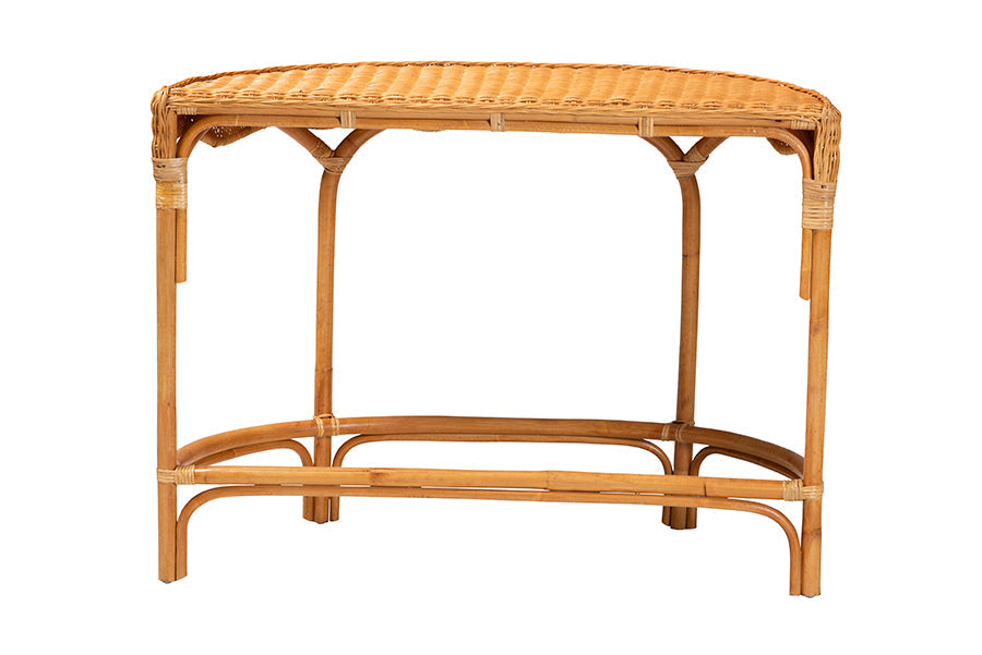 Wakana Modern Bohemian Natural Brown Rattan Console Table