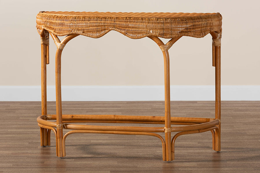 Wakana Modern Bohemian Natural Brown Rattan Console Table