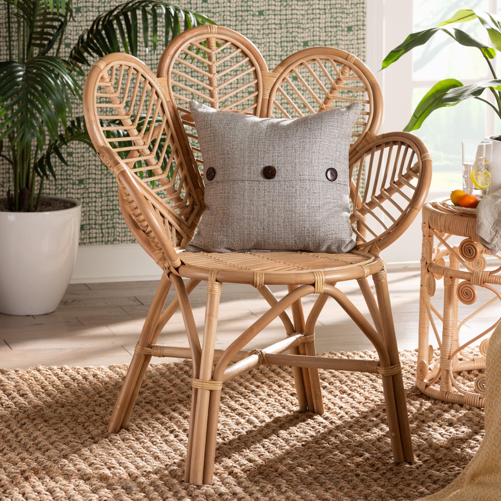 Eliava Modern Bohemian Natural Rattan Flower Accent Chair