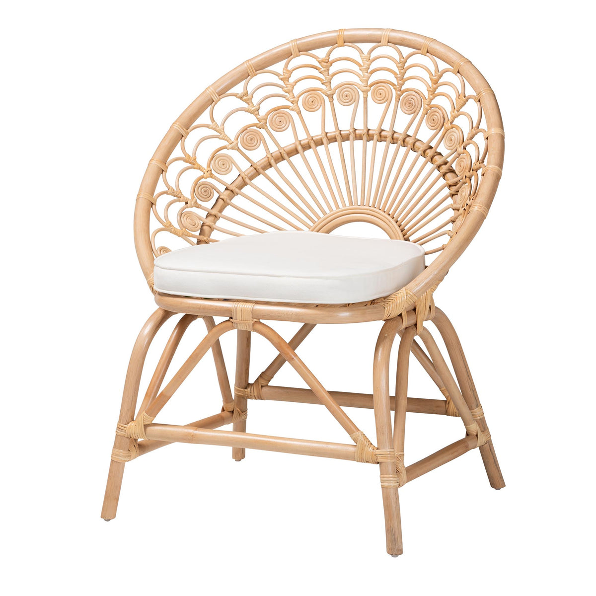 bali & pari Abriella Modern Bohemian Natural Brown Rattan Peacock Accent Chair