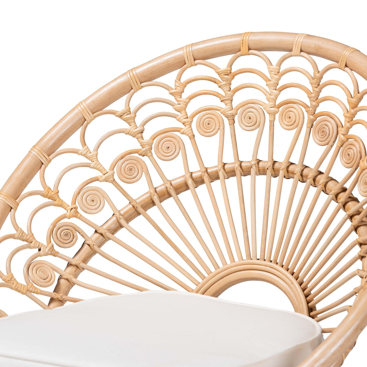 bali & pari Abriella Modern Bohemian Natural Brown Rattan Peacock Accent Chair