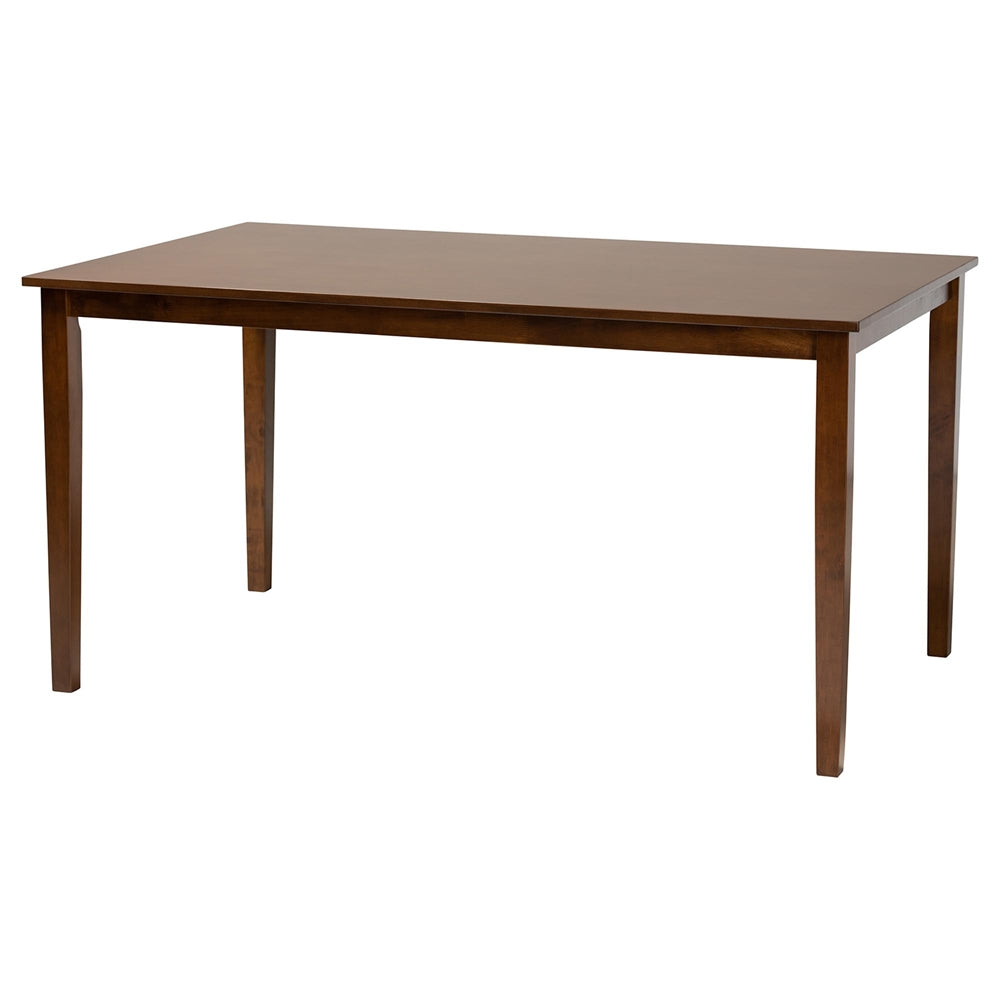 Jeriah Mid-Century Modern Walnut Brown Finished Wood and Woven Rattan 7-Piece Dining Set