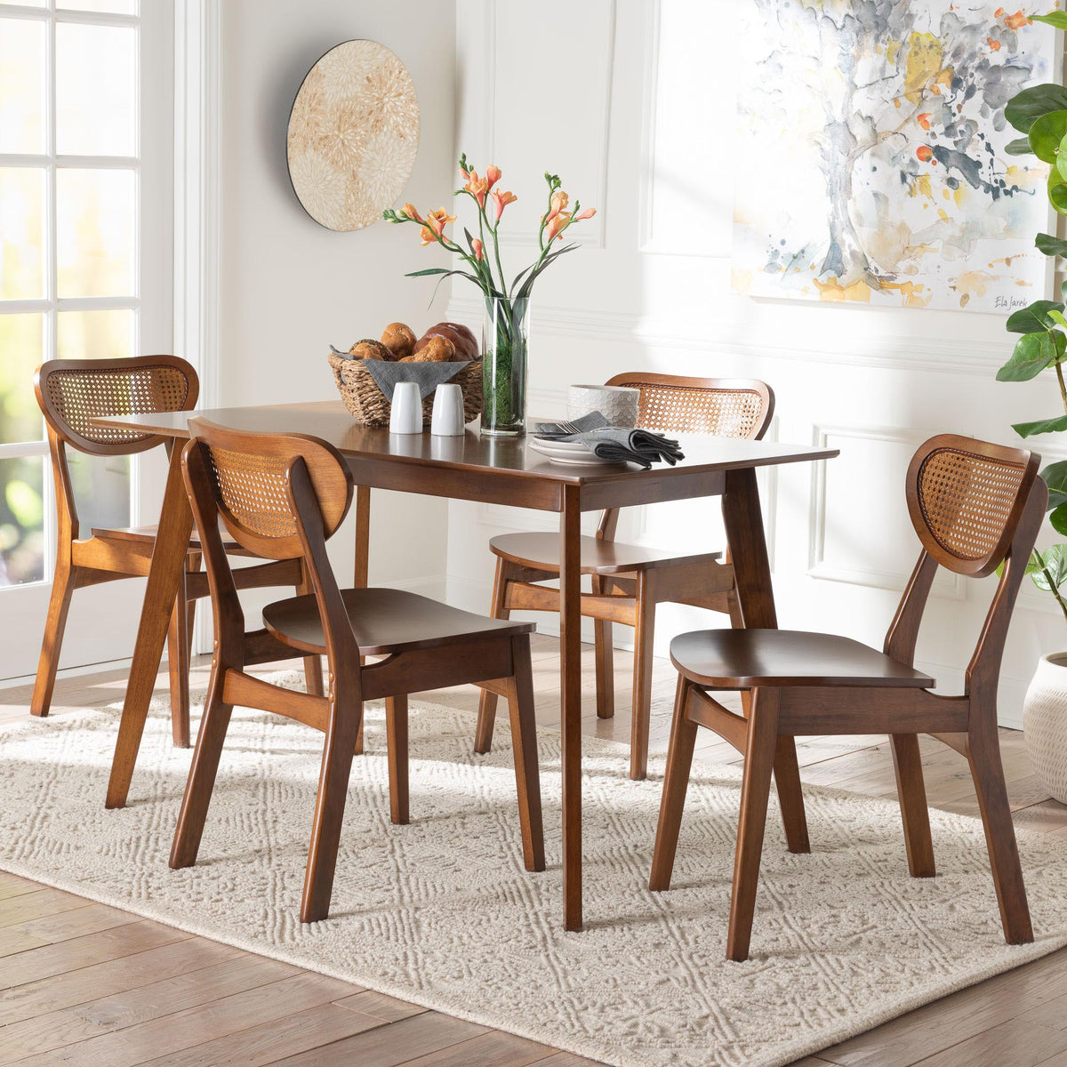 Kristy 5-Piece Dining Set - Mid-Century Modern Rectangle Table and Chair Set for Dining Room, Kitchen, Apartment