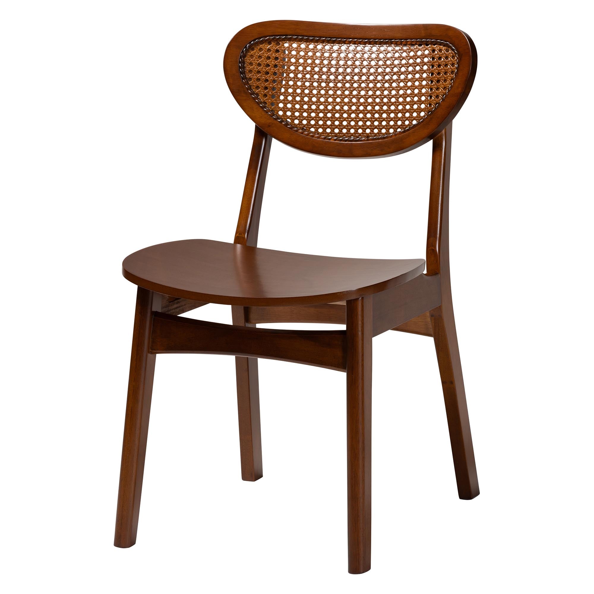 Jeriah Mid-Century Modern Walnut Brown Finished Wood and Woven Rattan 5-Piece Dining Set