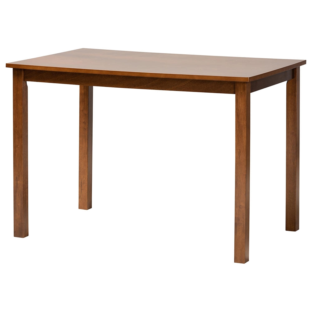 Jeriah Mid-Century Modern Walnut Brown Finished Wood and Woven Rattan 5-Piece Dining Set