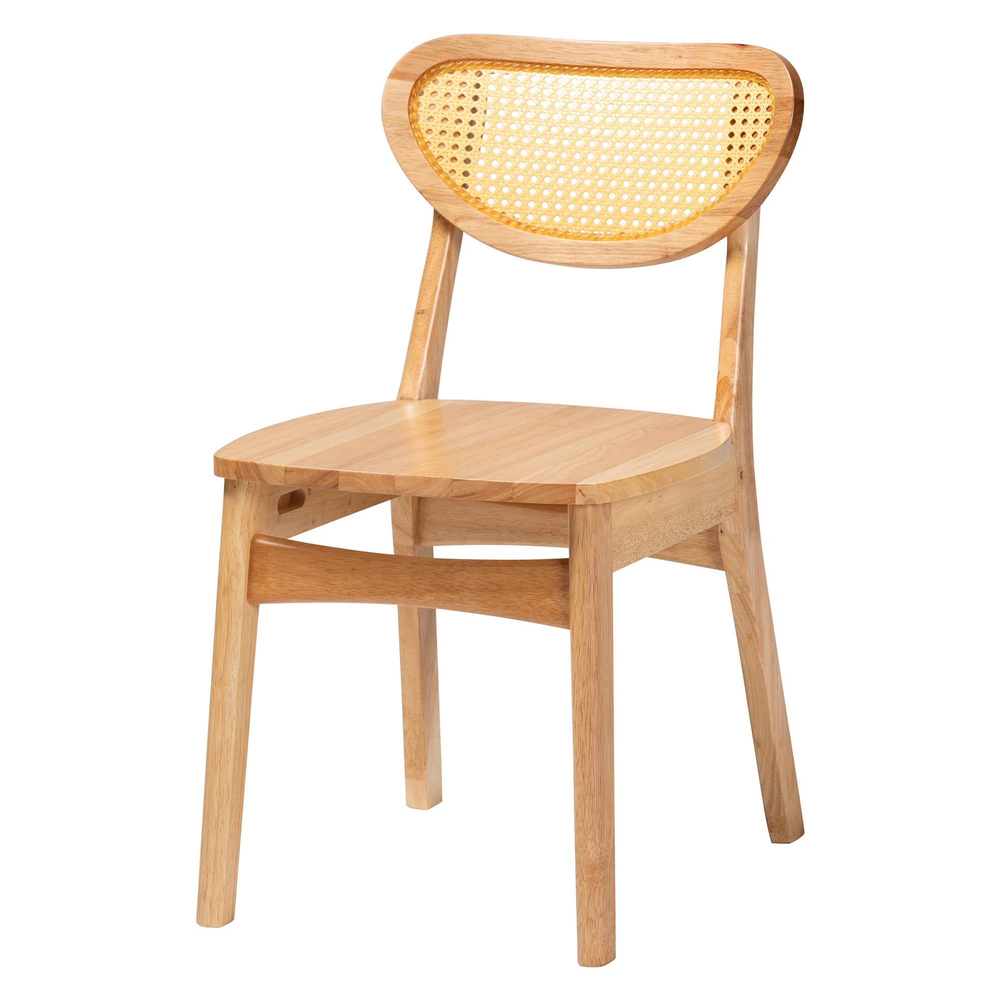 Donato Mid-Century Modern Oak Brown Finished Wood and Rattan 5-Piece Dining Set