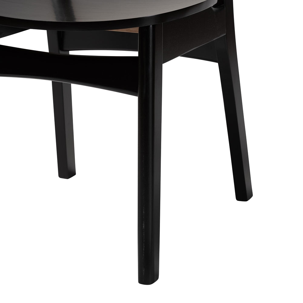 Linnet Mid-Century Modern Dark Brown Finished Wood and Rattan 7-Piece Dining Set