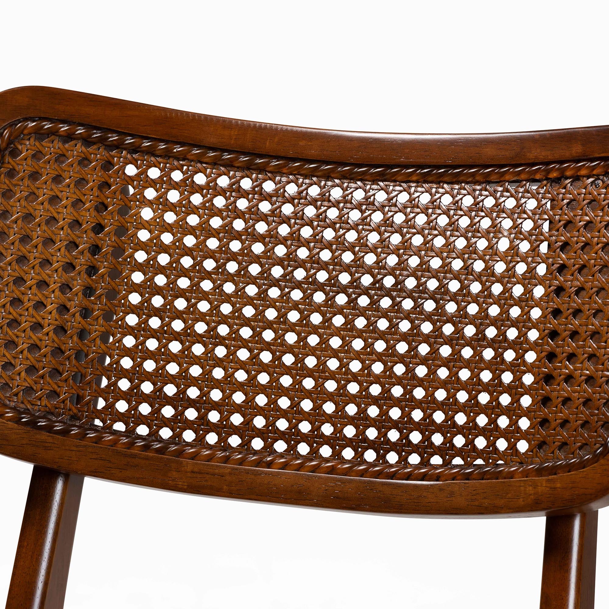 Linnet Mid-Century Modern Walnut Brown Finished Wood and Rattan 7-Piece Dining Set