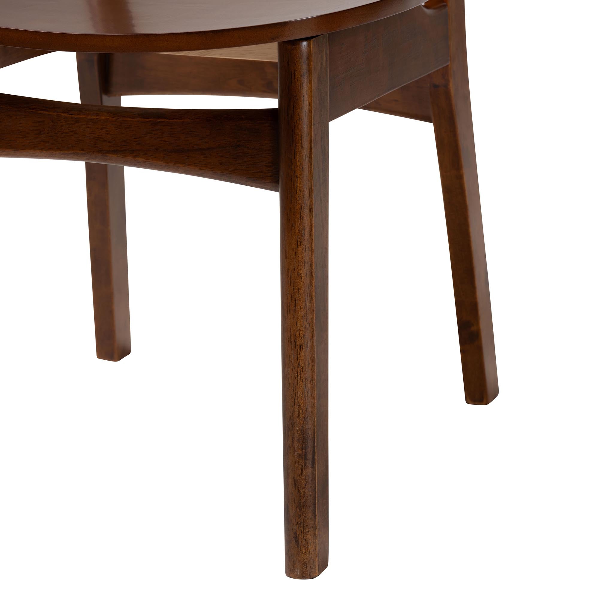Tafari Mid-Century Modern Walnut Brown Finished Wood and Rattan 2-Piece Dining Chair Set