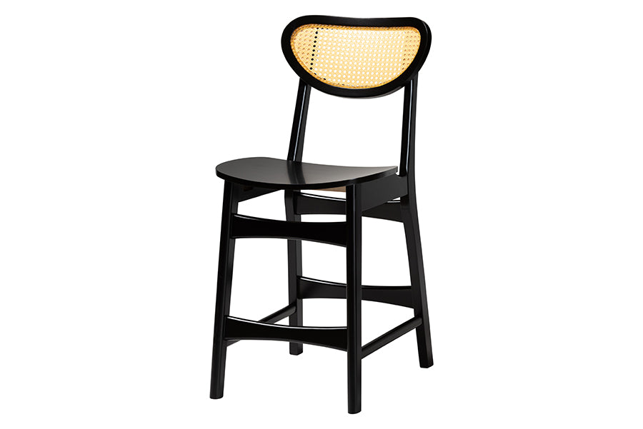 Hesper Mid-Century Modern Dark Brown Finished Wood and Rattan 5-Piece Pub Set