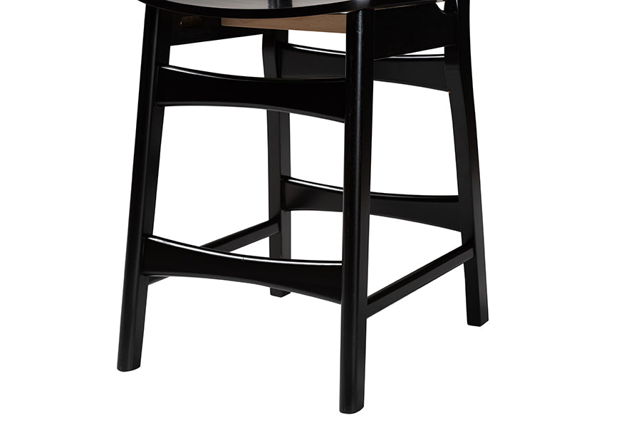 Hesper Mid-Century Modern Dark Brown Finished Wood and Rattan 5-Piece Pub Set