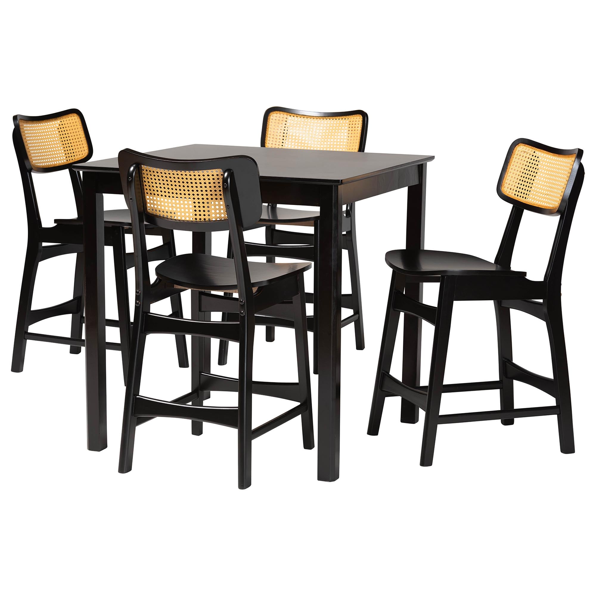 Baxton Studio Tafari Mid-Century Modern Dark Brown Finished Wood and Rattan Pub Set