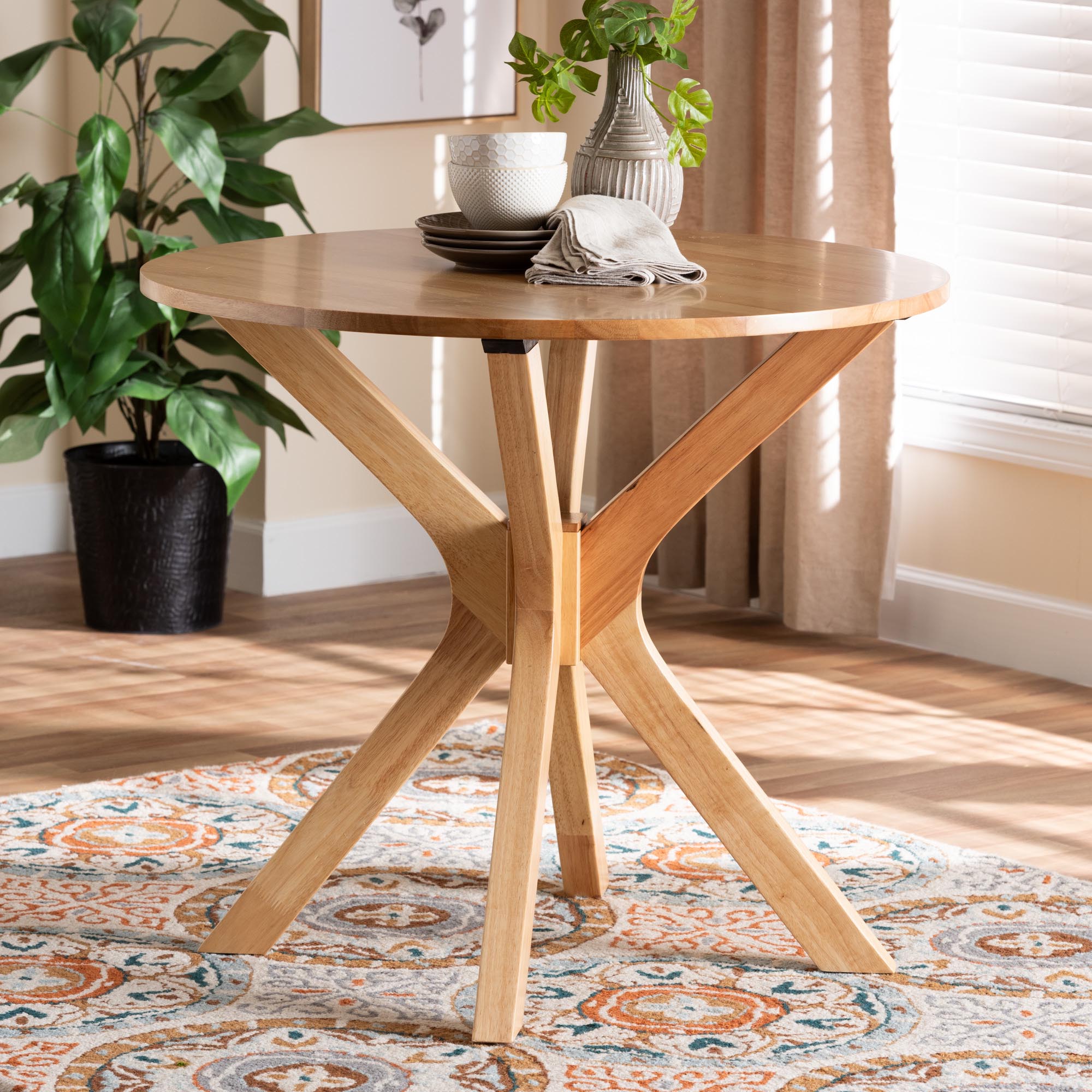 Kenji Modern Natural Brown Finished Wood 34-Inch-Wide Round Wood Dining Table