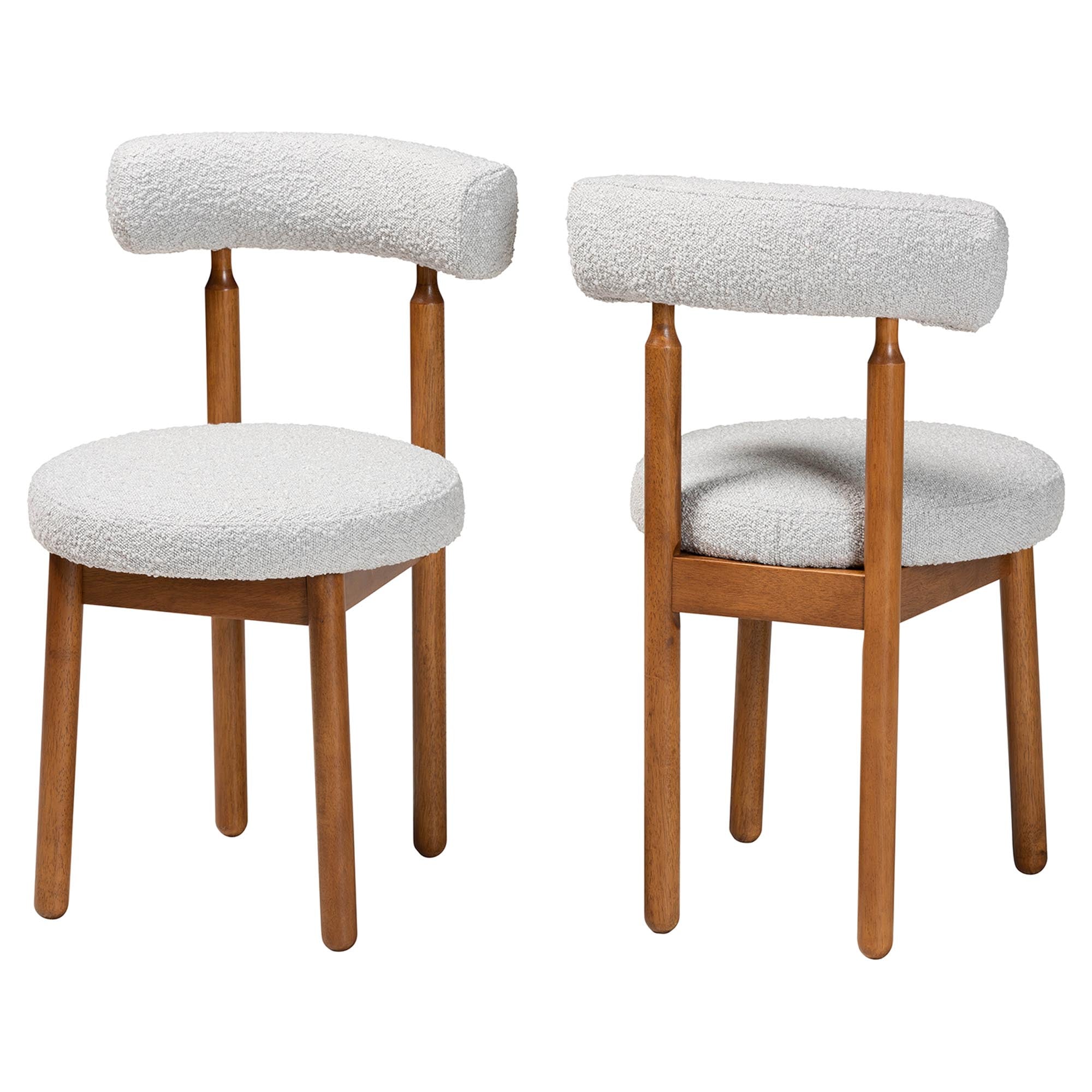Edric Modern Japandi Light Grey Boucle Fabric and Walnut Brown Finished Wood 2-Piece Dining Chair Set