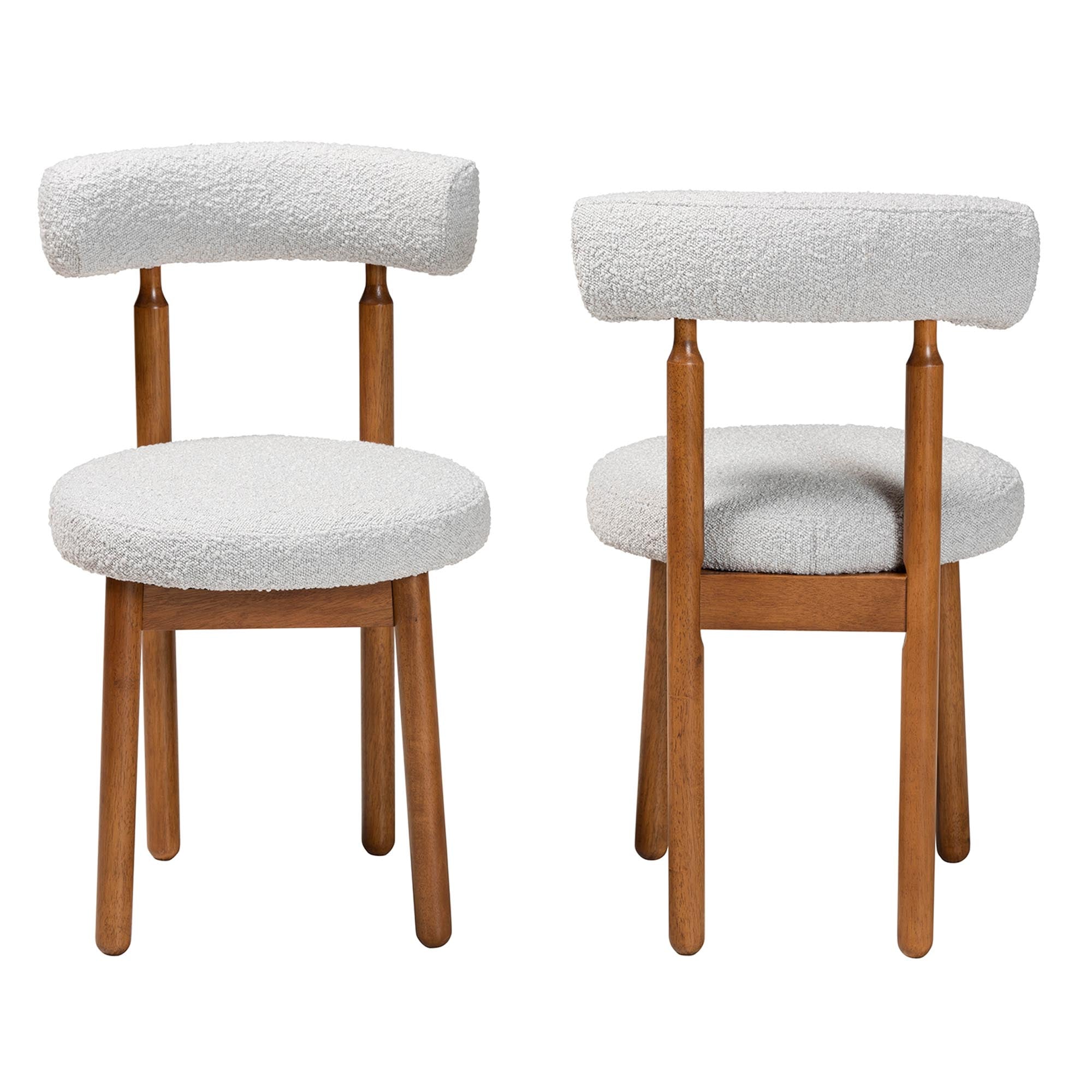 Edric Modern Japandi Light Grey Boucle Fabric and Walnut Brown Finished Wood 2-Piece Dining Chair Set