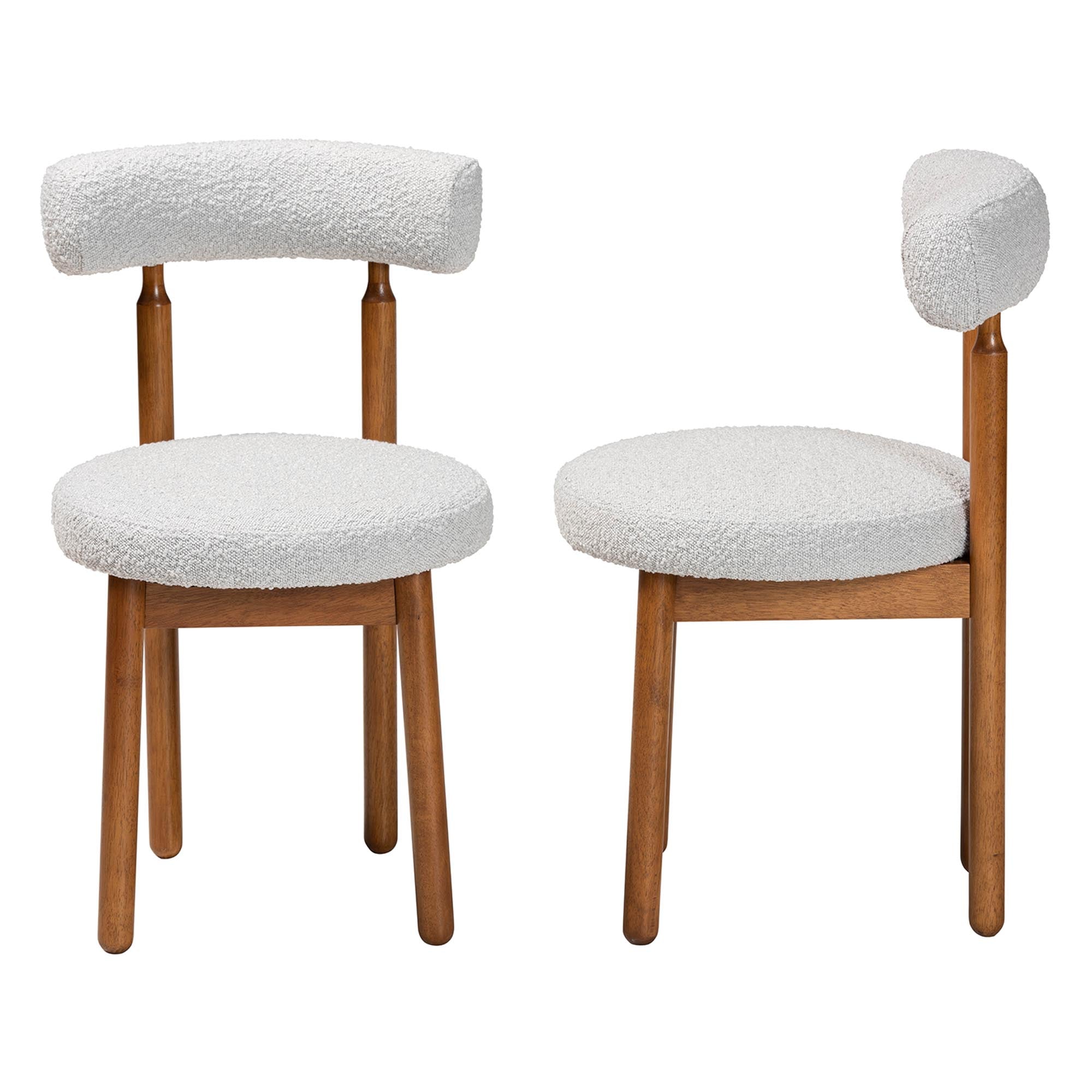 Edric Modern Japandi Light Grey Boucle Fabric and Walnut Brown Finished Wood 2-Piece Dining Chair Set