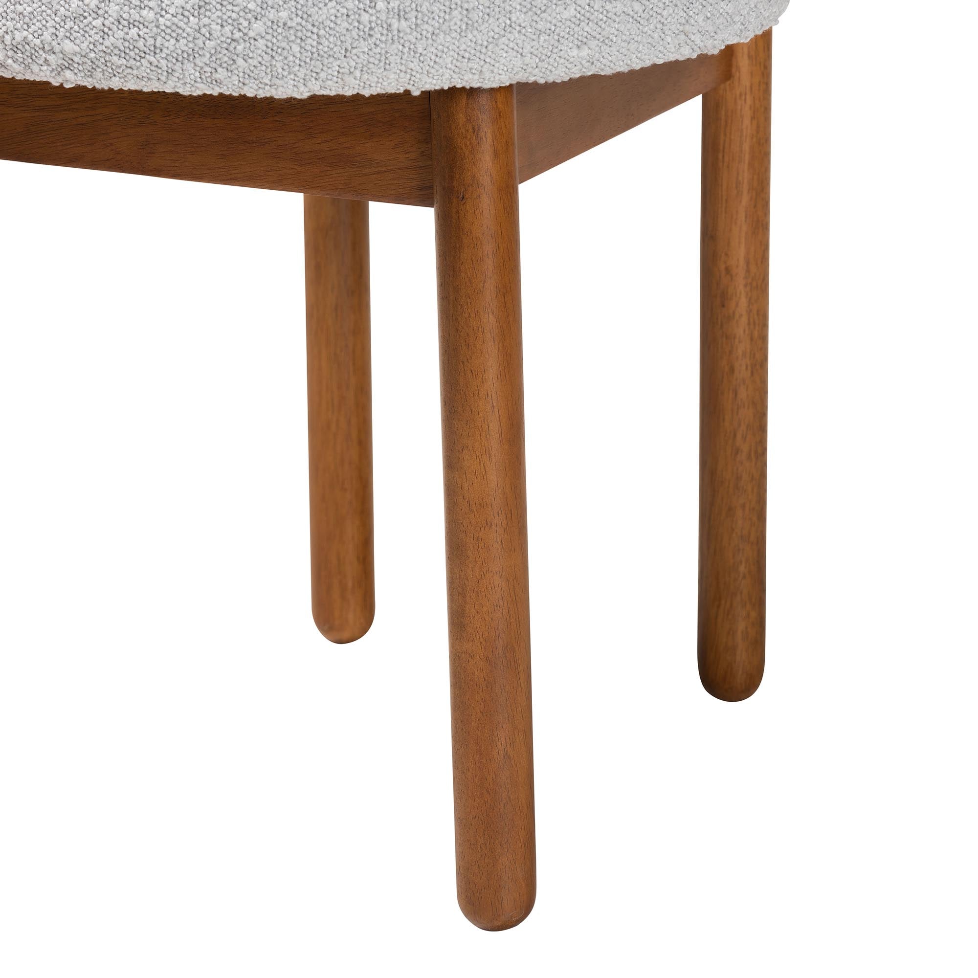 Edric Modern Japandi Light Grey Boucle Fabric and Walnut Brown Finished Wood 2-Piece Dining Chair Set