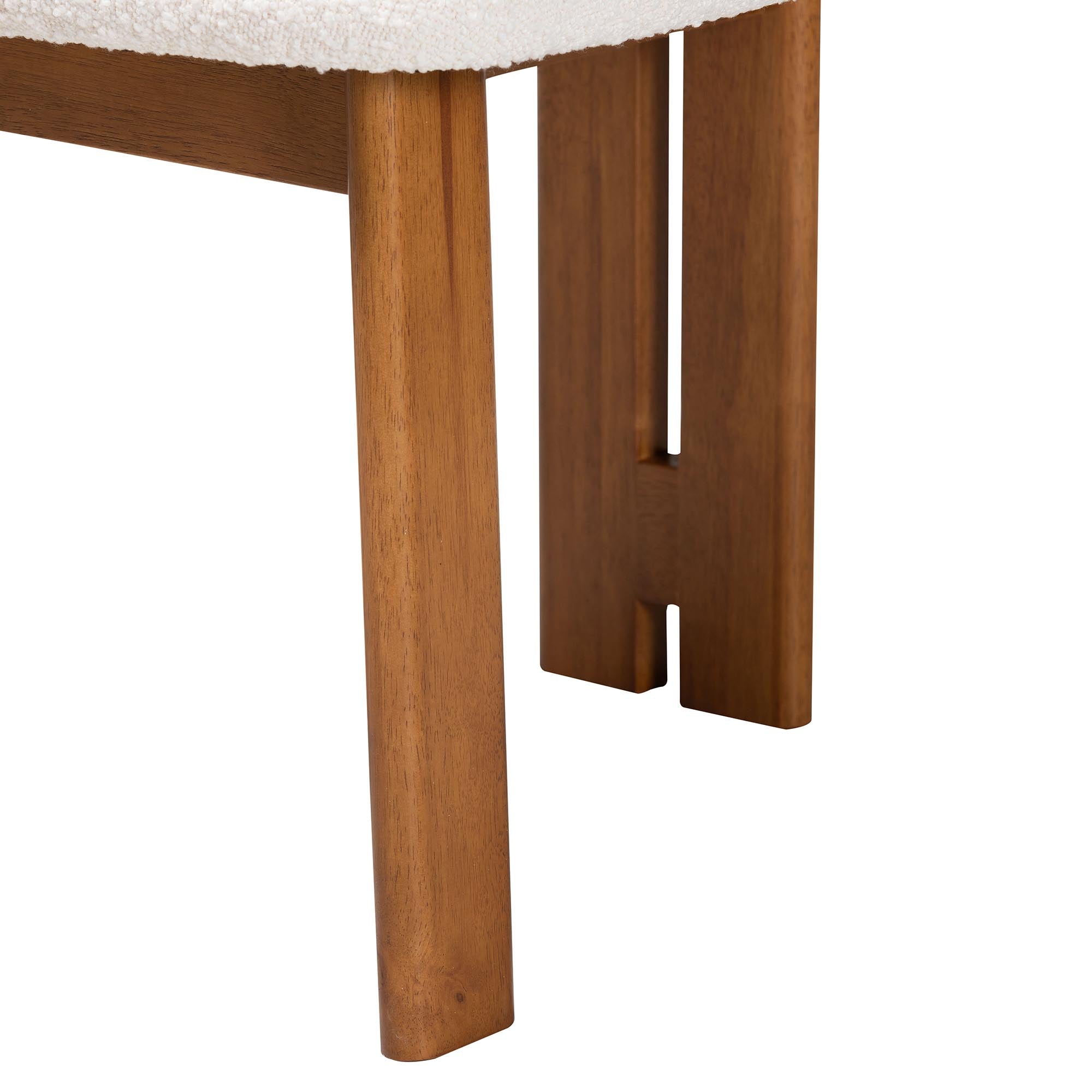 Kacela Modern Japandi Cream Boucle Fabric and Walnut Brown Finished Wood 2-Piece Dining Chair Set
