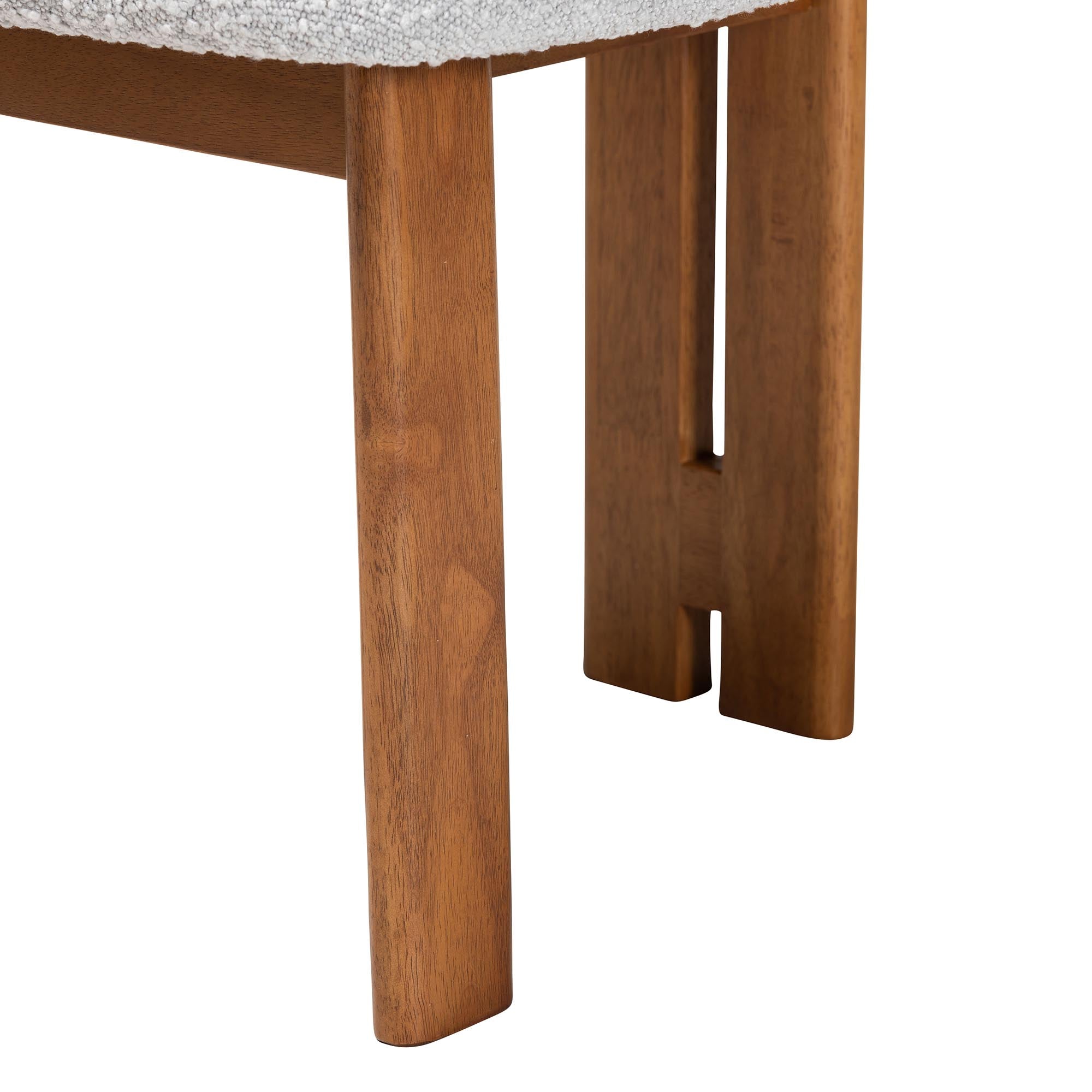 Kacela Modern Japandi Light Grey Boucle Fabric and Walnut Brown Finished Wood 2-Piece Dining Chair Set