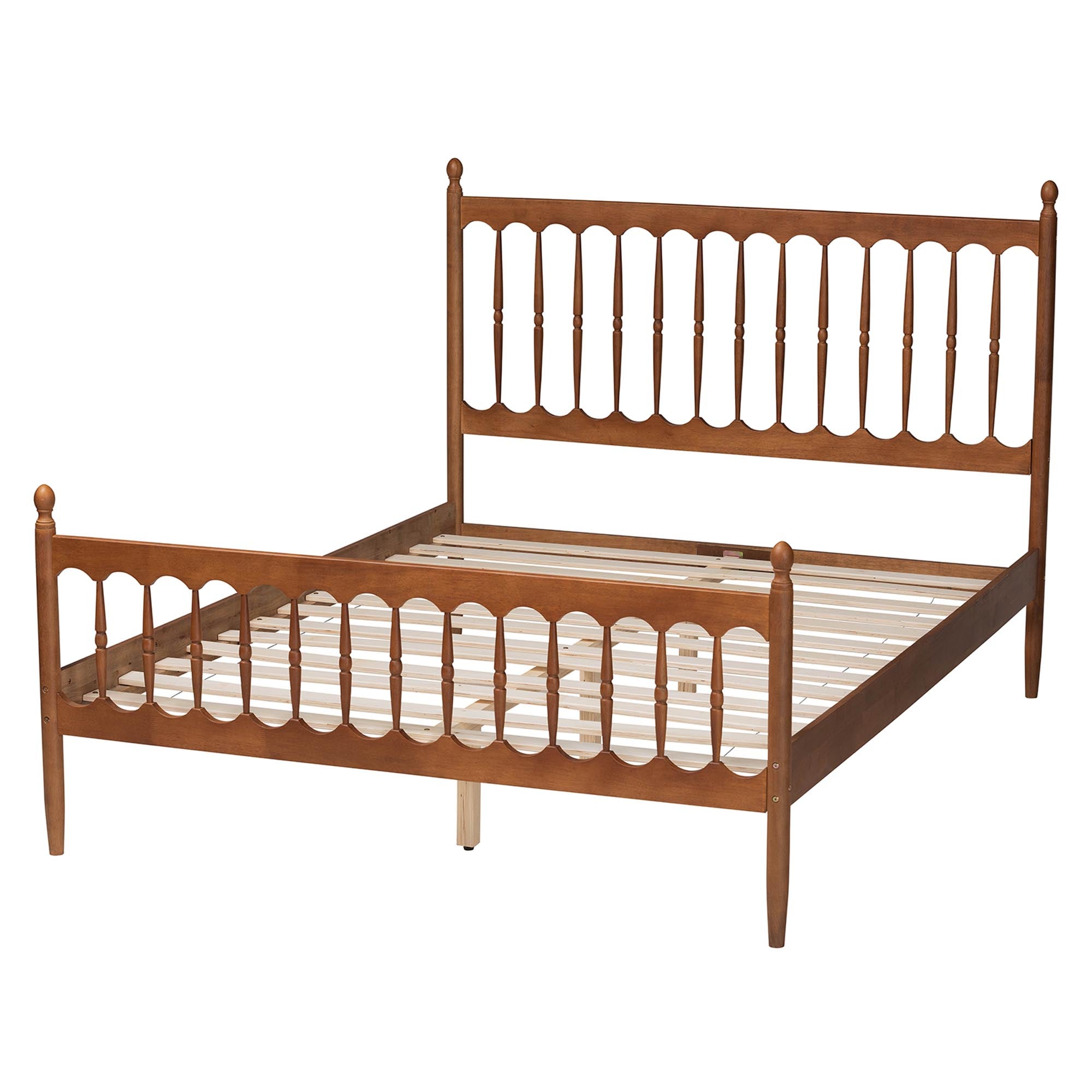 Deance Retro-Modern Walnut Brown Finished Wood Queen Size Platform Bed