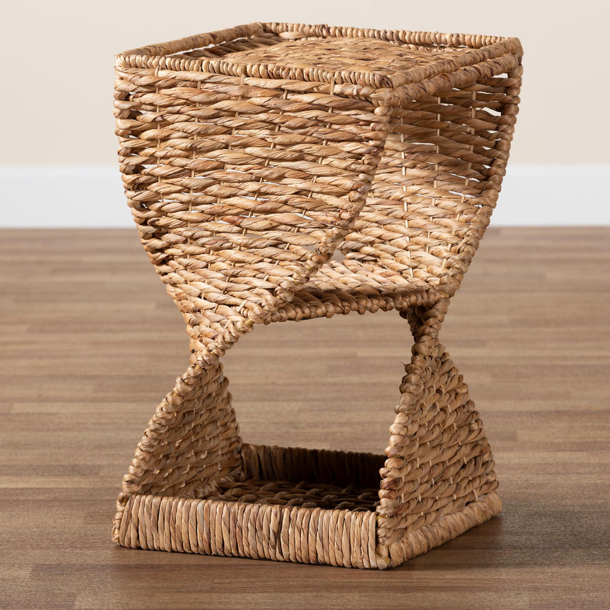 Pelleas Modern Bohemian Natural Brown Seagrass and Wood End Table