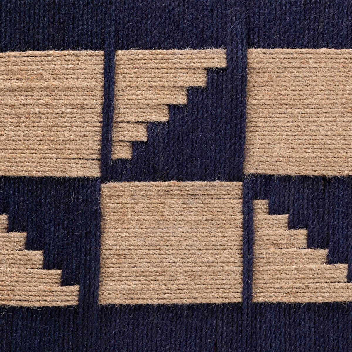 Jerilyn Modern Bohemian Two-Tone Navy Blue and Natura Brown Seagrass and Acacia Wood Accent Bench
