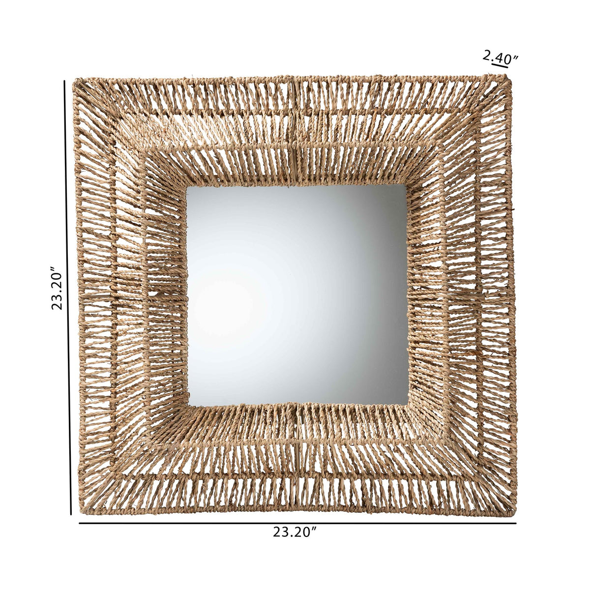 Collice Modern Bohemian Metal and Natural Brown Seagrass Accent Wall Mirror