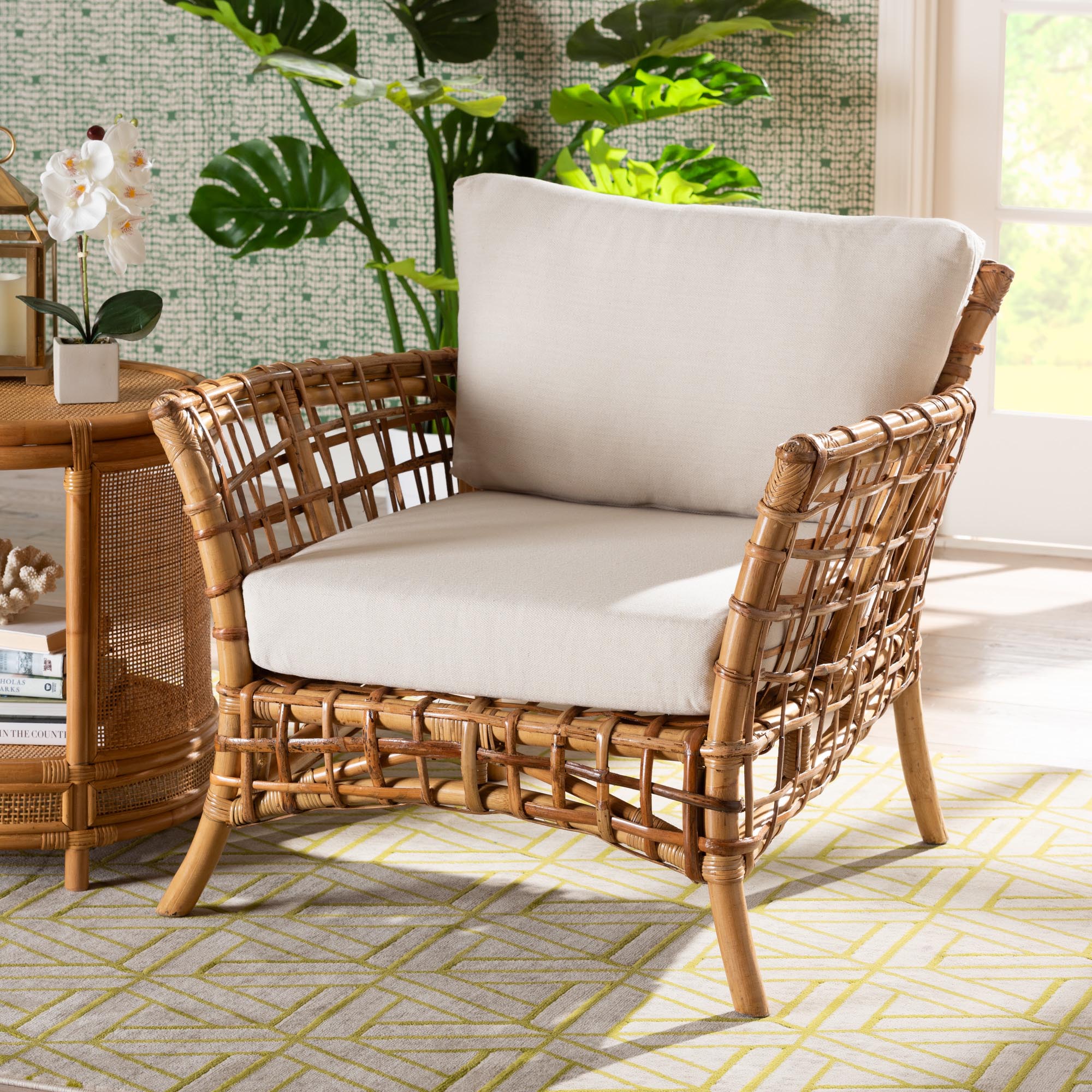 Babette Modern Bohemian Natural Brown Rattan Arm Chair