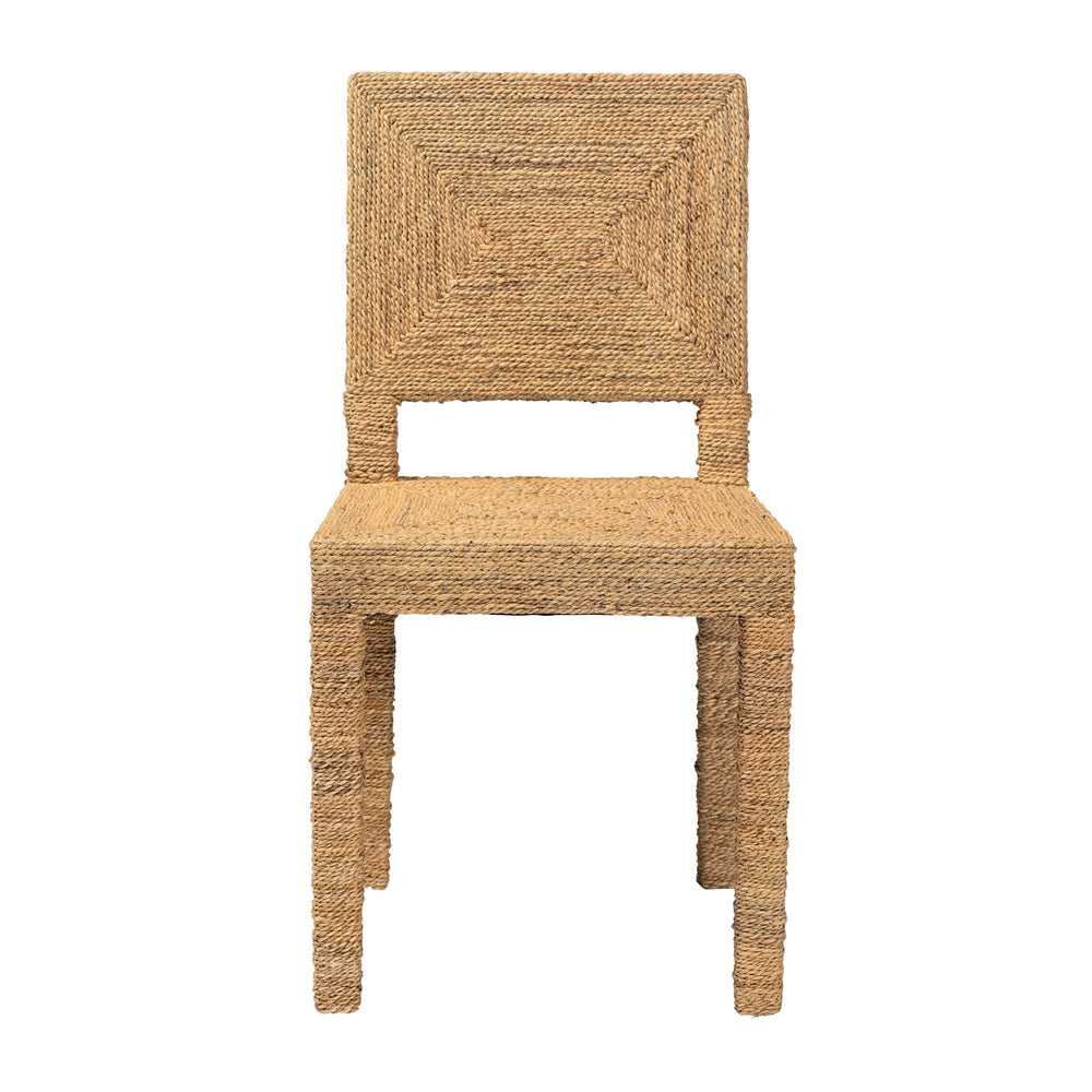 Anfield Modern Bohemian Natural Seagrass and Mahogany Wood Dining Chair