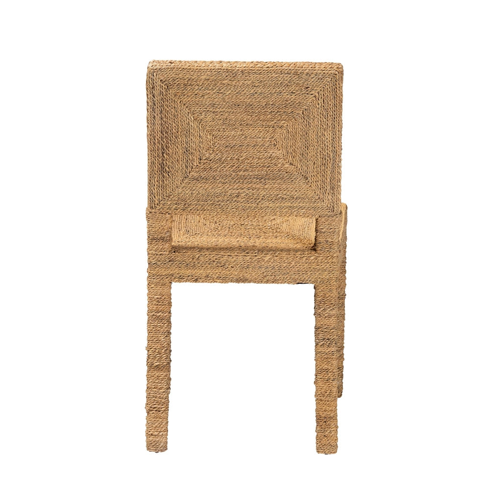 Anfield Modern Bohemian Natural Seagrass and Mahogany Wood Dining Chair