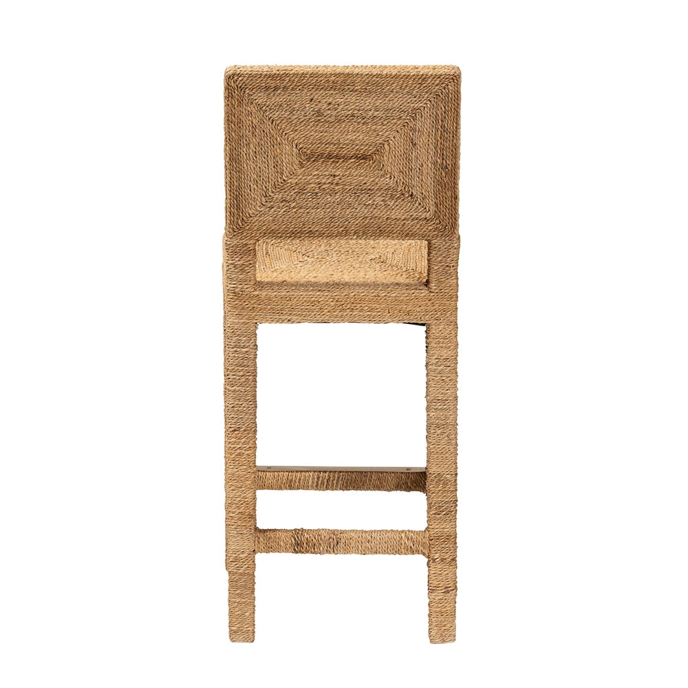 Anfield Modern Bohemian Natural Seagrass and Mahogany Wood Counter Stool