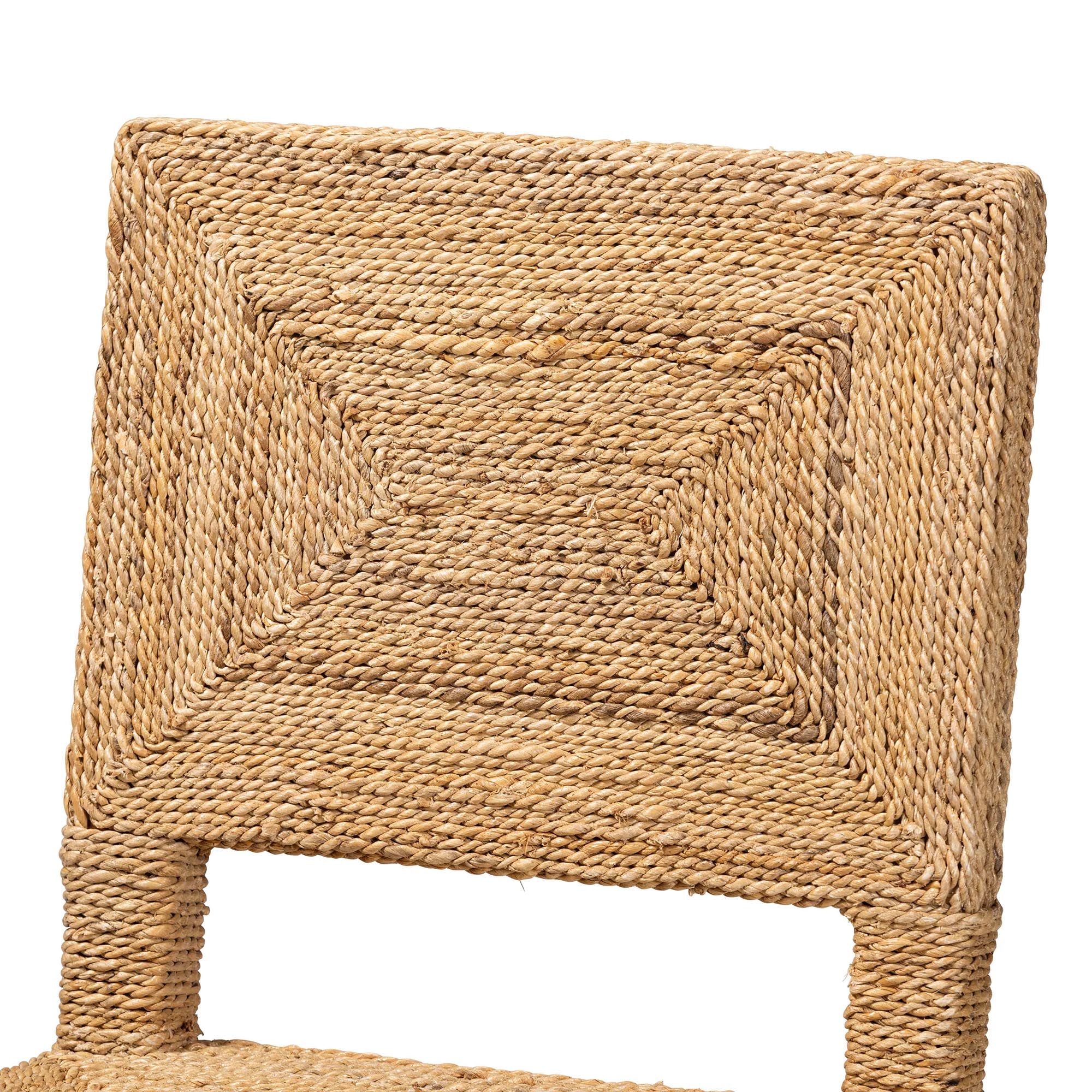 Anfield Modern Bohemian Natural Seagrass and Mahogany Wood Counter Stool