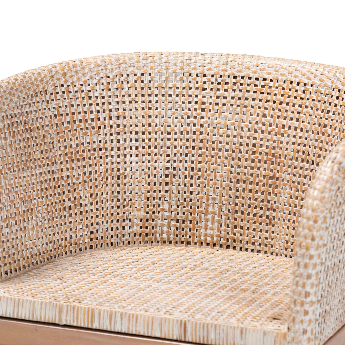 Papua Modern Bohemian Antique White Washed Rattan and Mahogany Wood Dining Chair