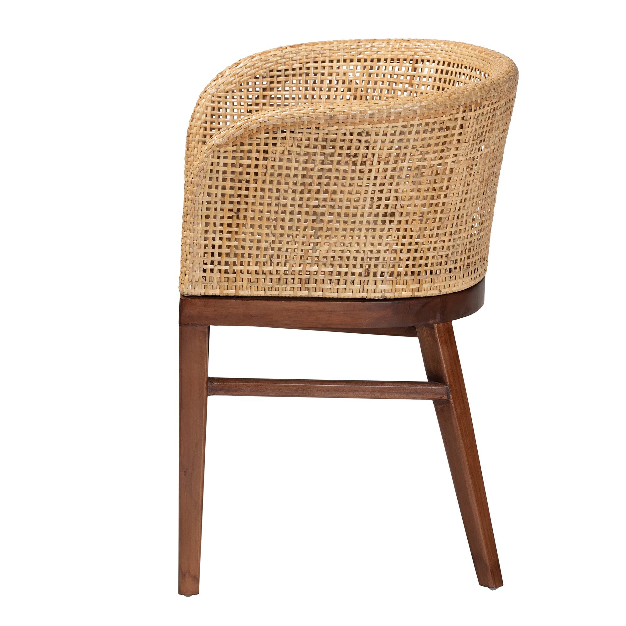 Papua Modern Bohemian Natural Rattan and Walnut Brown Acacia Wood Dining Chair
