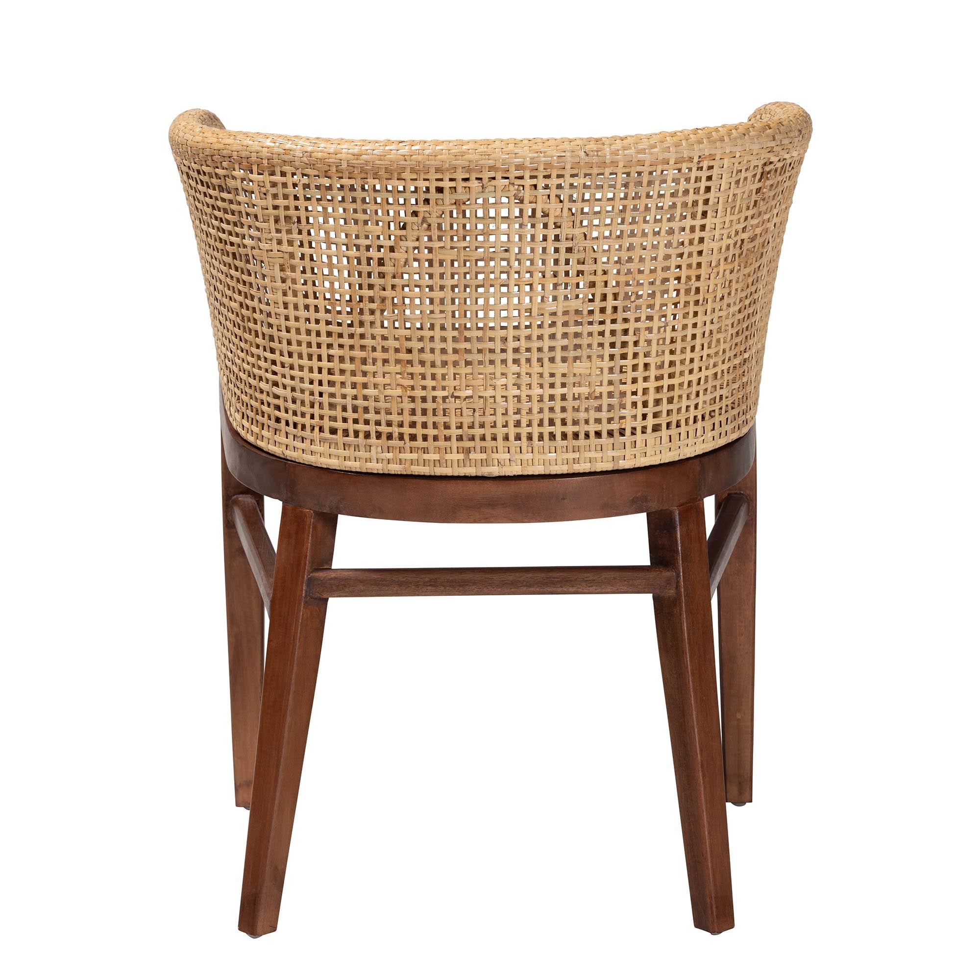 Papua Modern Bohemian Natural Rattan and Walnut Brown Acacia Wood Dining Chair