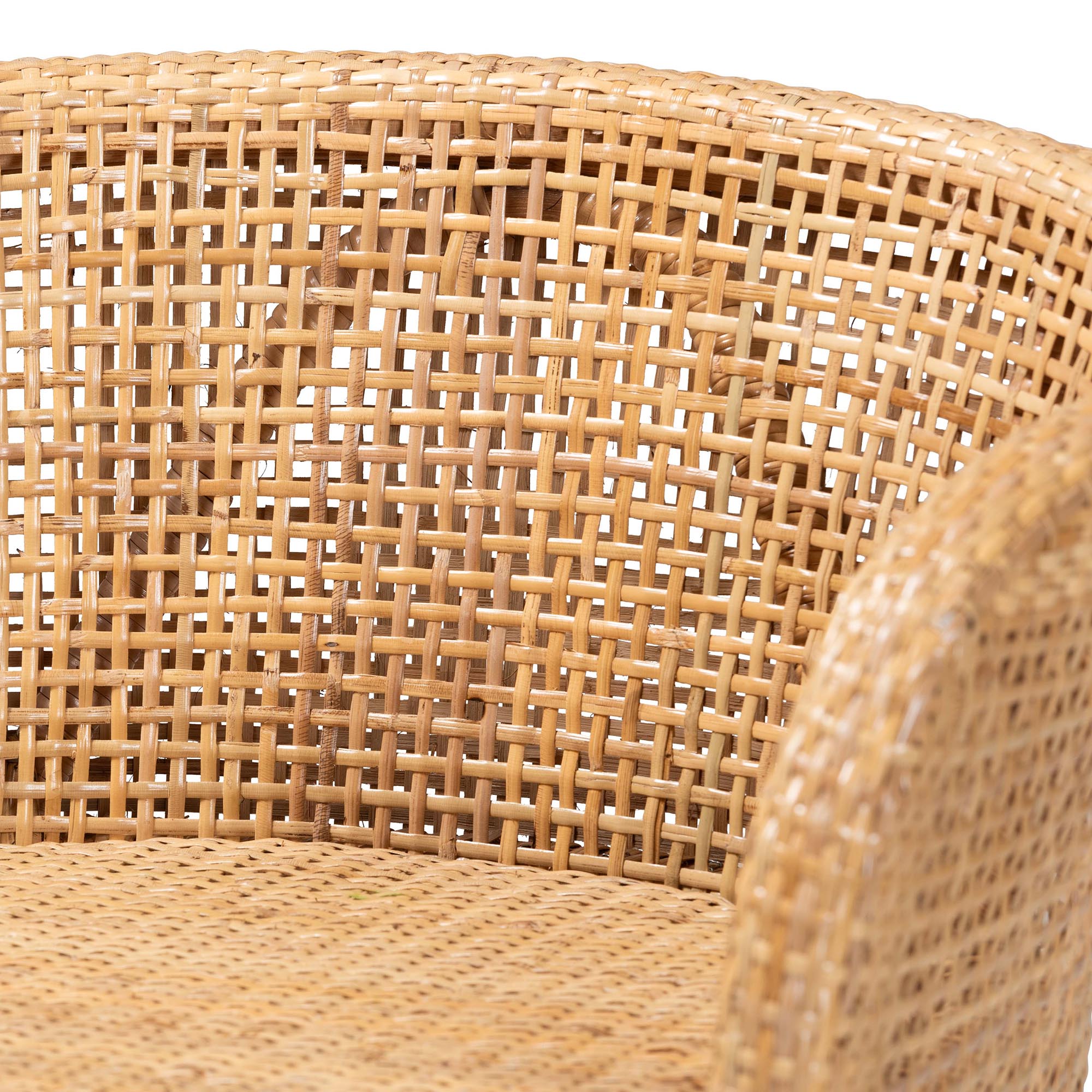 Papua Modern Bohemian Natural Rattan and Walnut Brown Acacia Wood Counter Stool