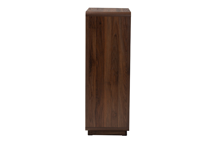 Jenibelle Classic Walnut Brown Wood 5-Drawer Chest with Rattan Drawer