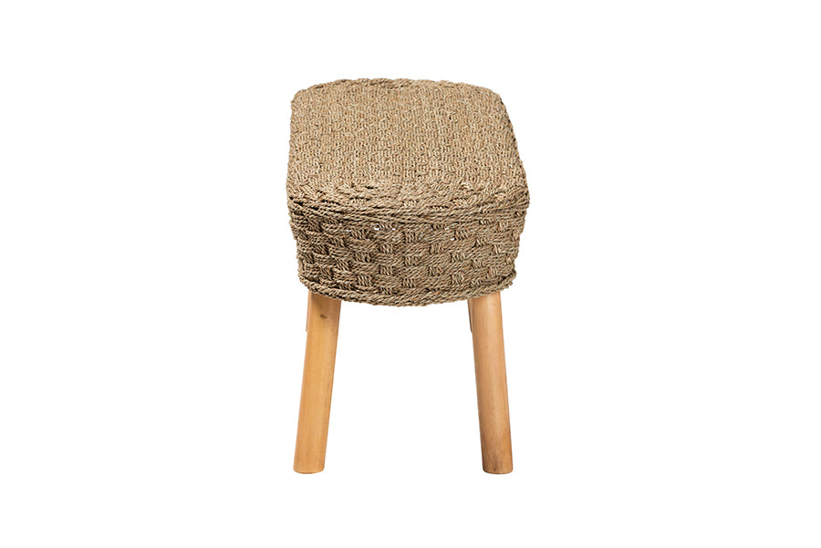 Denver Modern Bohemian Natural Seagrass and Acacia Wood Accent Bench
