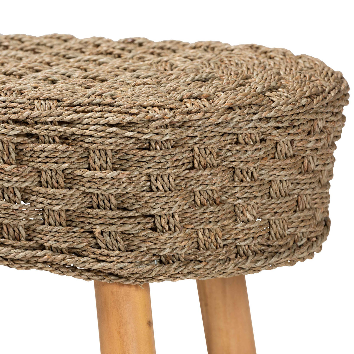 Denver Modern Bohemian Natural Seagrass and Acacia Wood Accent Bench