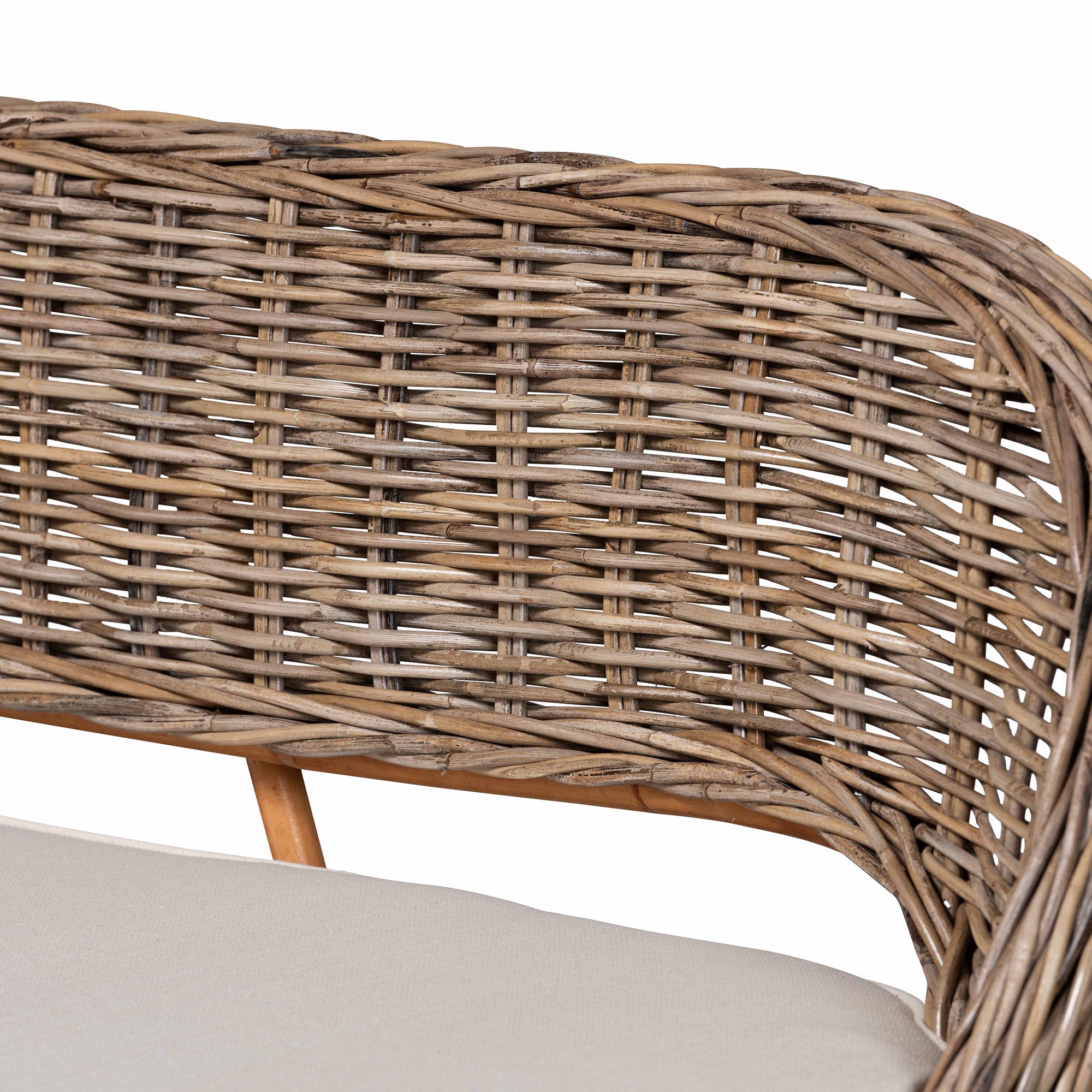 Raisa Modern Bohemian Natural Kubu Rattan Bench and Wood Table 3-Piece Dining Nook Set