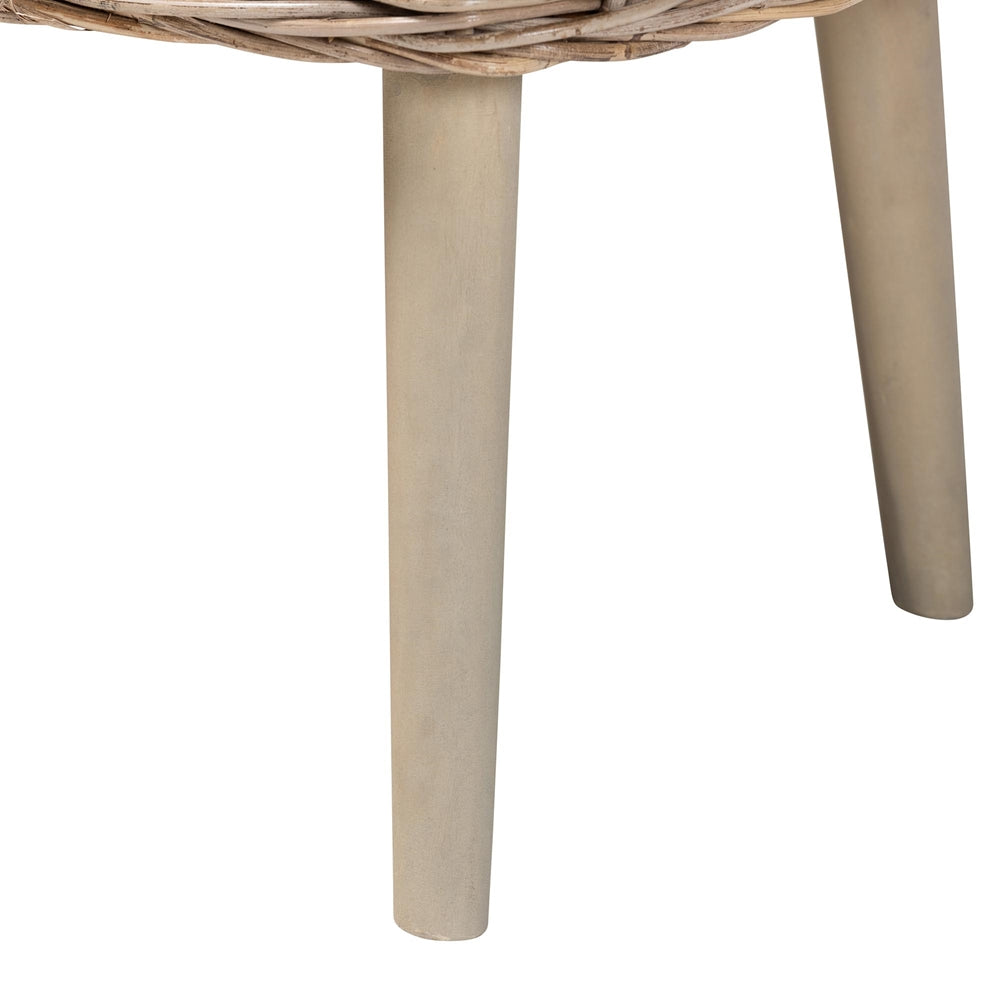 Raisa Modern Bohemian Natural Kubu Rattan and Grey Acacia Wood Accent Bench