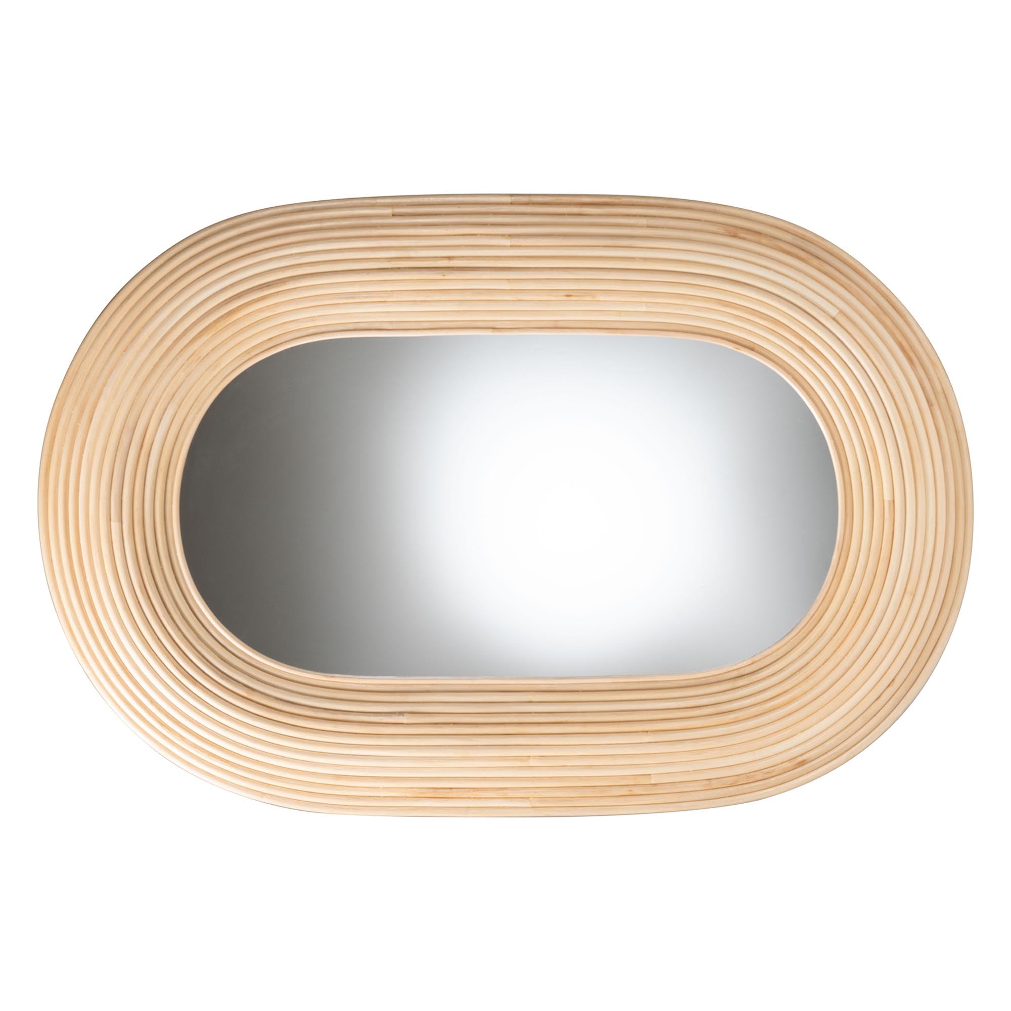Drucilla Modern Bohemian Natural Brown Rattan Oval Accent Wall Mirror