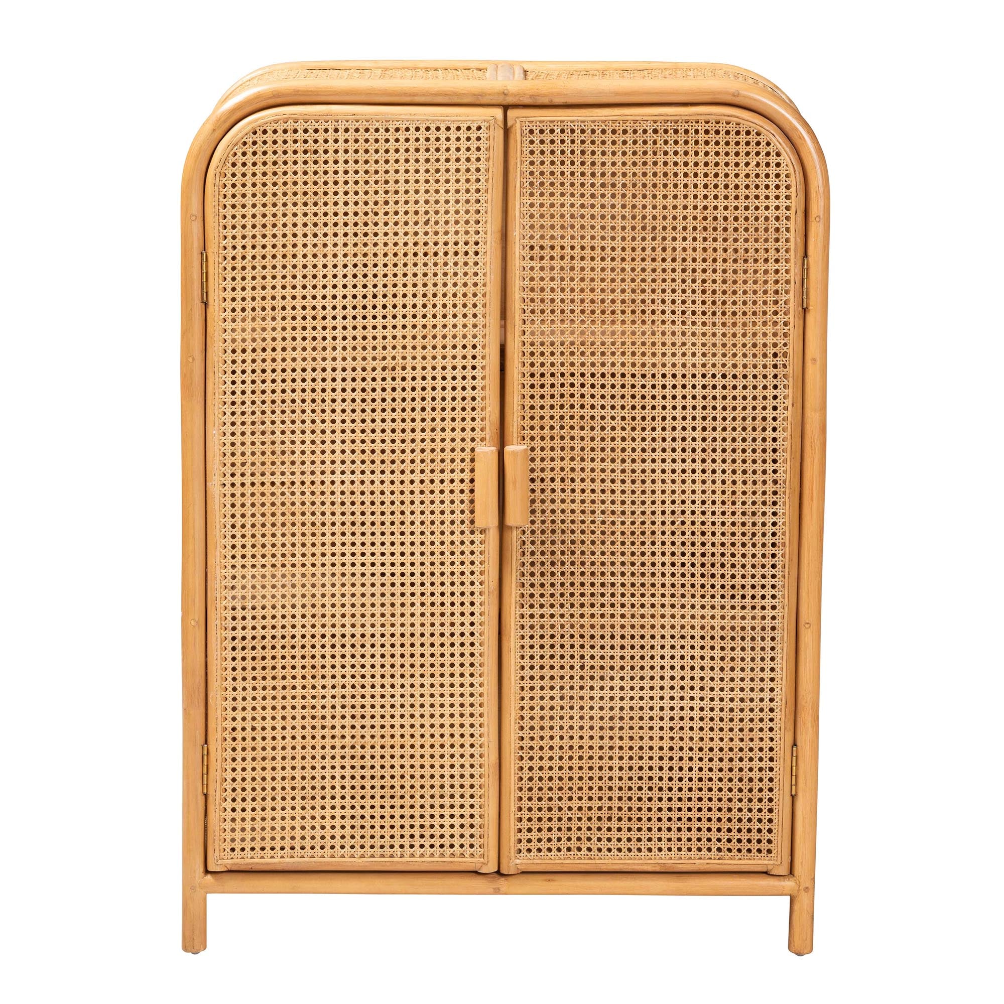 Curacao Modern Bohemian Light Honey Rattan 2-Door Storage Cabinet