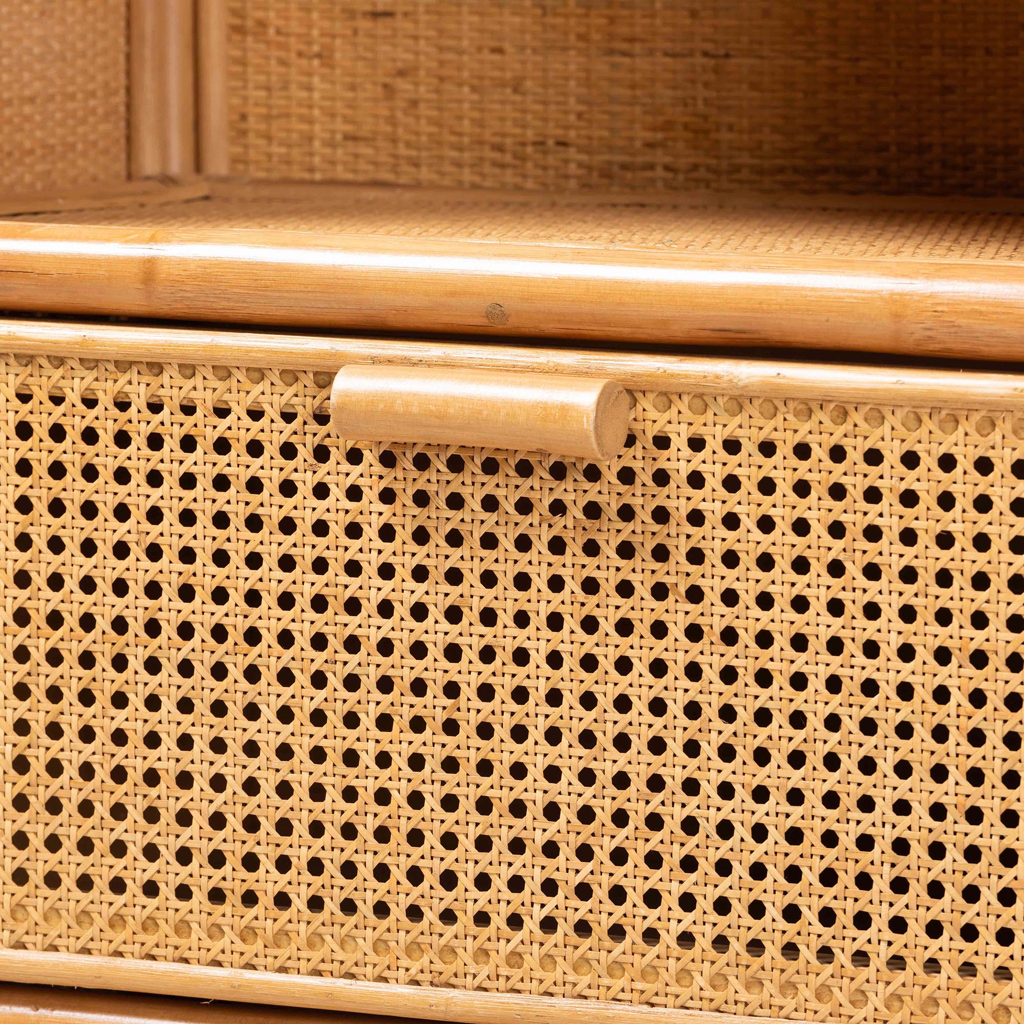 Curacao Modern Bohemian Light Honey Rattan 2-Drawer Bookcase