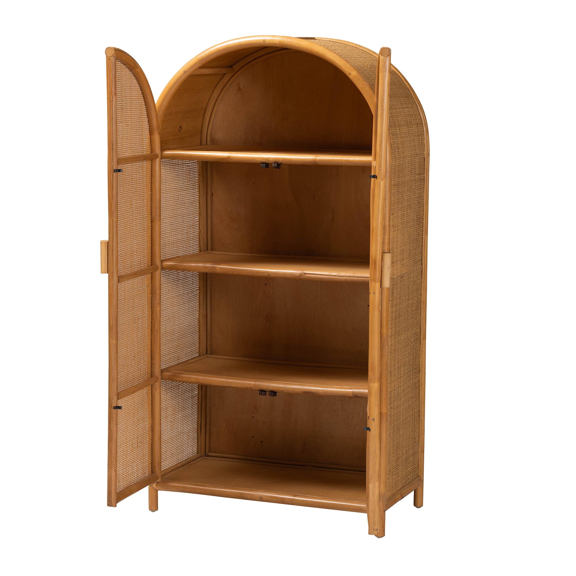 Paloma Modern Bohemian Light Honey Rattan Large Storage Cabinet