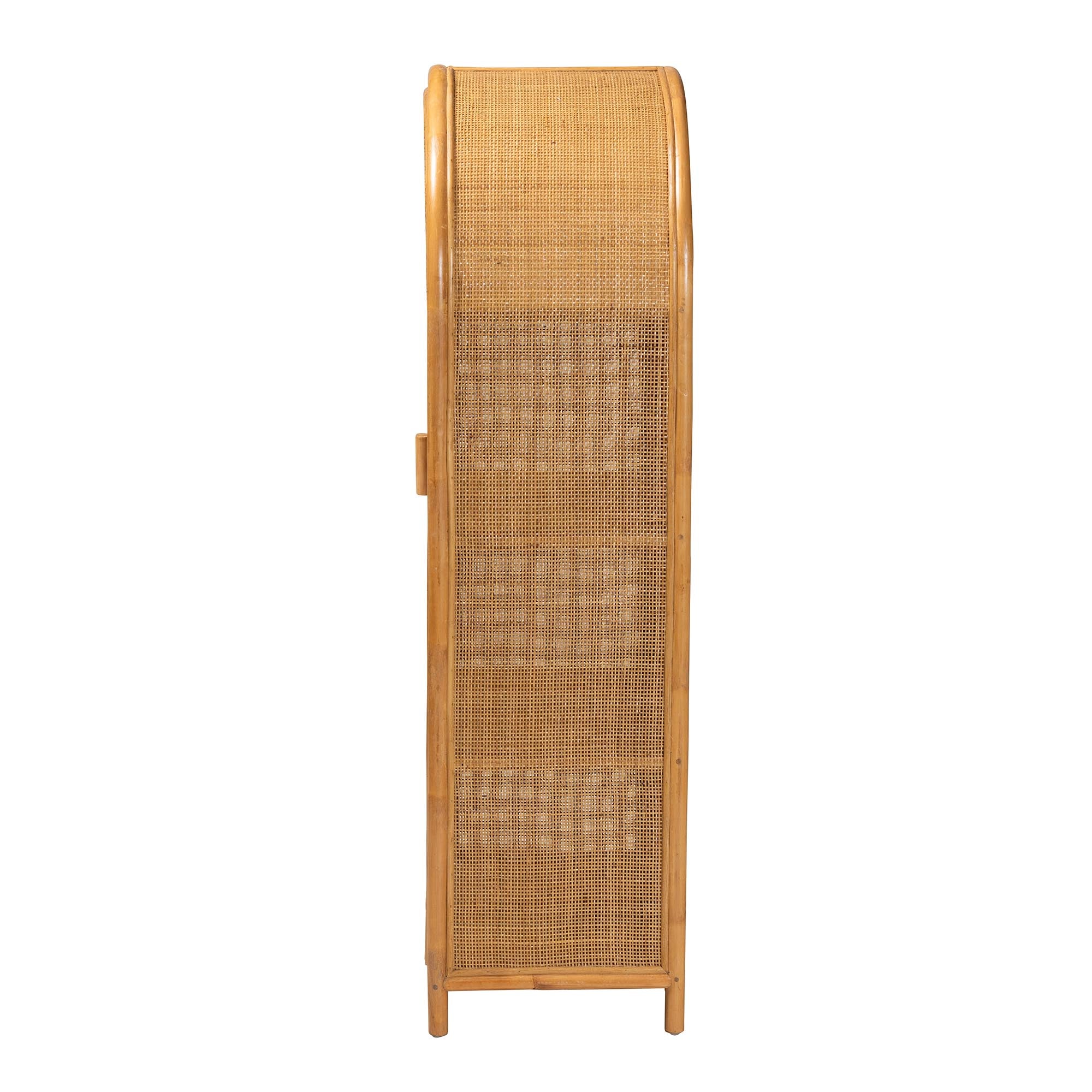 Paloma Modern Bohemian Light Honey Rattan Large Storage Cabinet